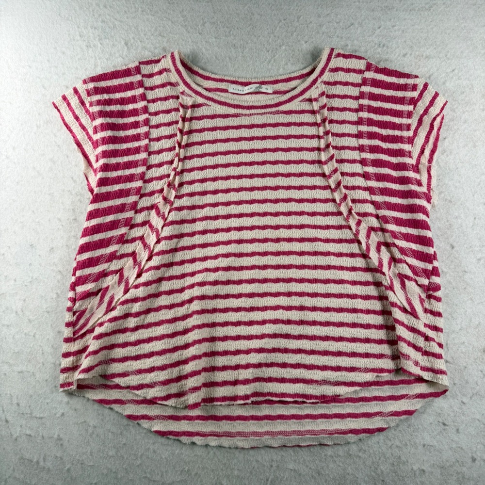 Altard State Pink Striped Textured Top XL Short Sleeve High Low A2923L290JD